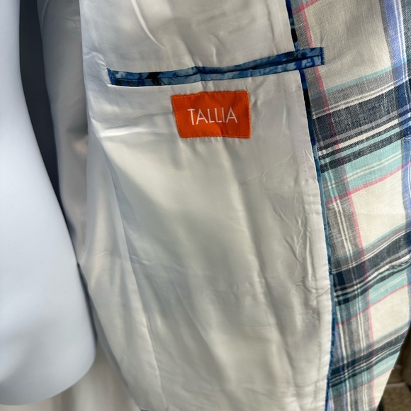 Tallia 100% Linen Plaid 2-Button Sport Coat Suit Jacket - Blue - size 46R - Picture 3 of 6